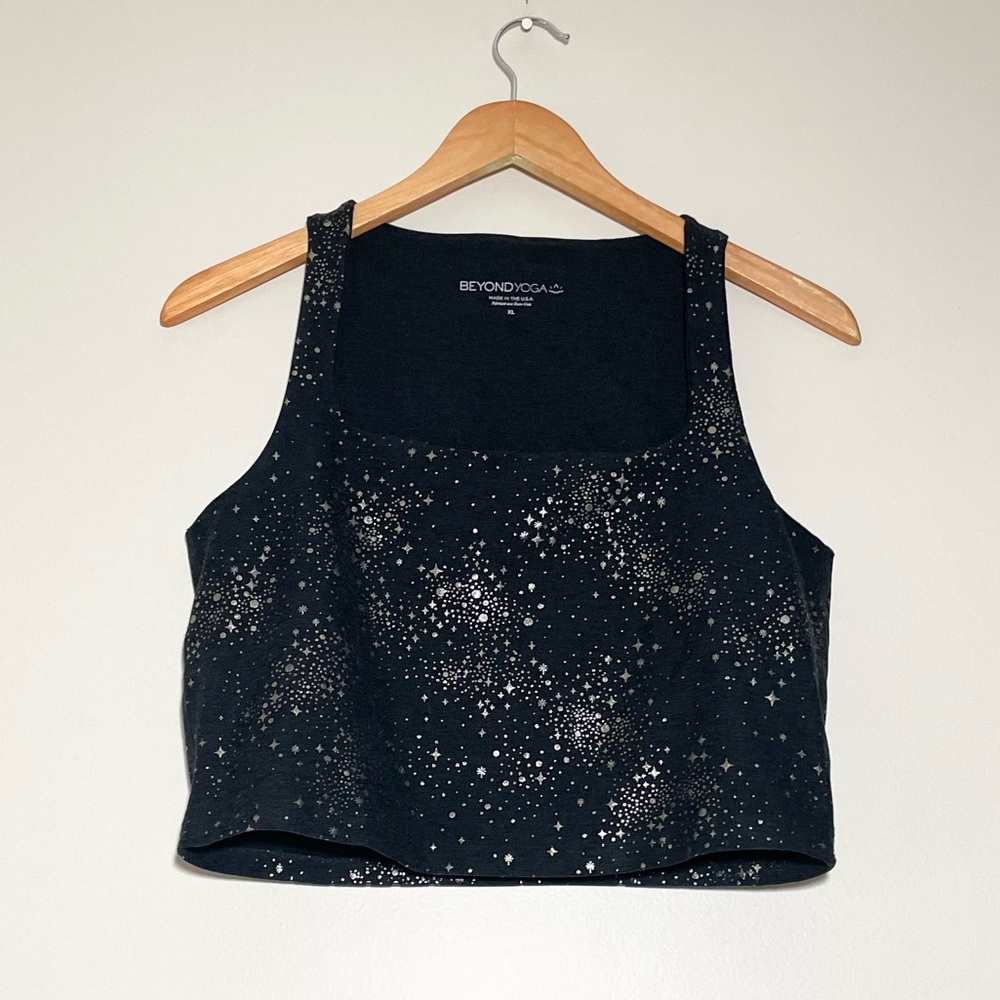 Beyond Yoga Lucky Stars Darkest Night Softshine Crop Top Square Neck
